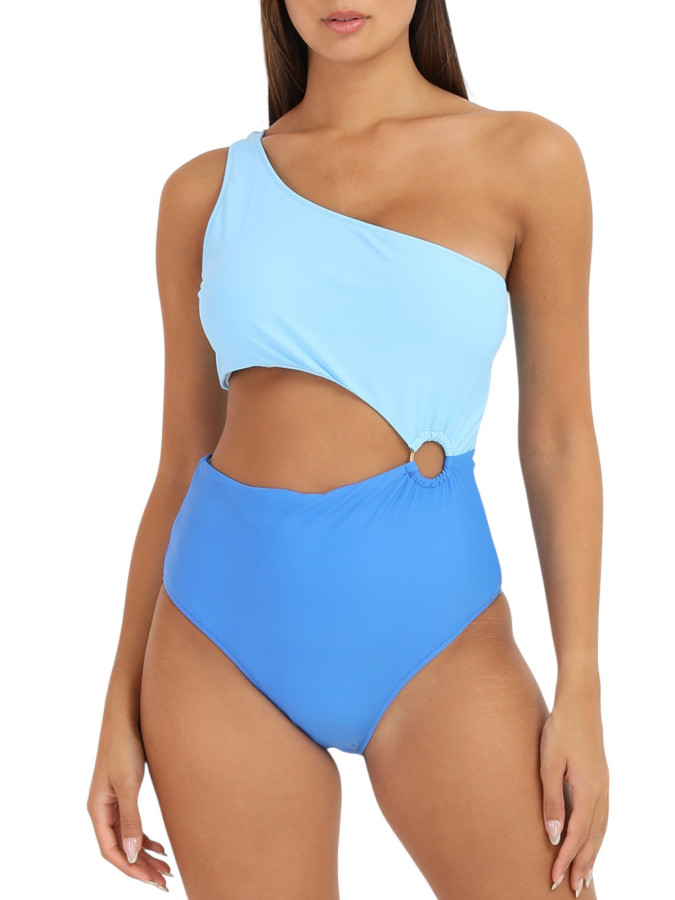 Maillot de bain 1 pièce bicolore asymétrique