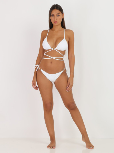 Bikini blanc avec lanières croisées à nouer