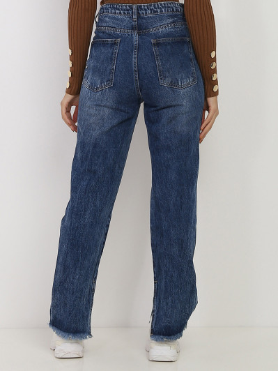 Jeans large bleu destroy à taille haute