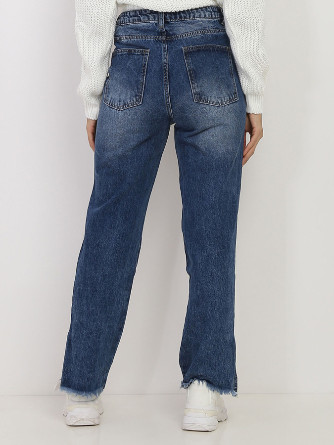 Jeans bleu large destroy à fentes