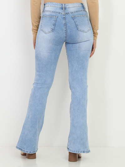 Jeans bleu clair évasé avec fentes