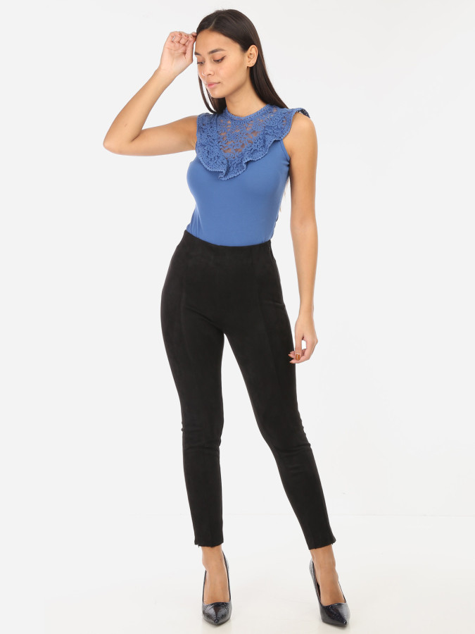 Legging noir en suédine avec surpiqures