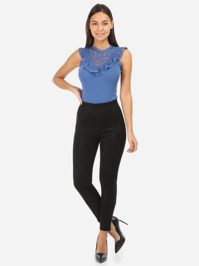 Legging noir en suédine avec surpiqures