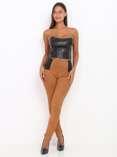 Tregging camel en suédine taille haute