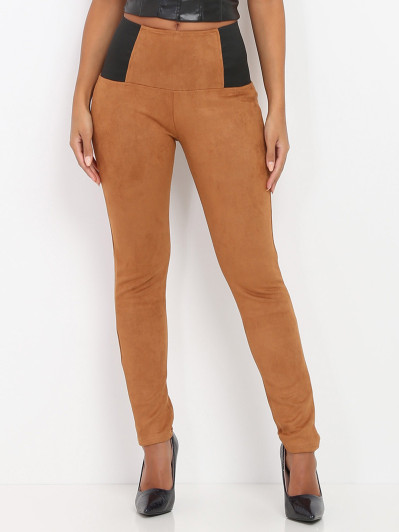 Tregging camel en suédine taille haute