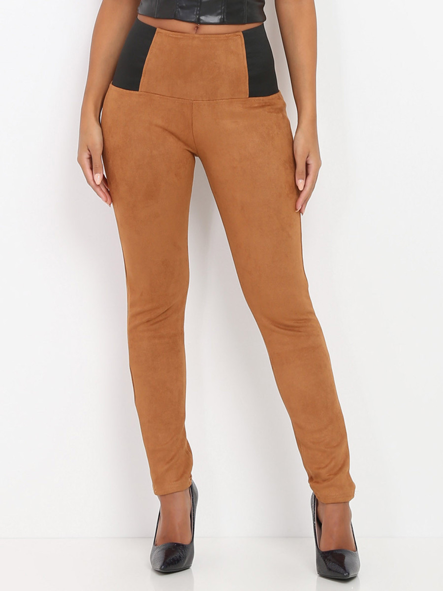 Tregging camel en suédine taille haute