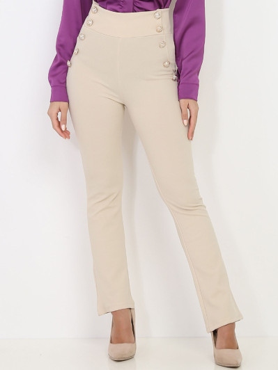 Pantalon beige taille haute style officier femme pas cher la modeuse
