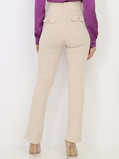 Pantalon beige taille haute style officier femme pas cher la modeuse