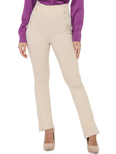 Pantalon beige taille haute style officier femme pas cher la modeuse