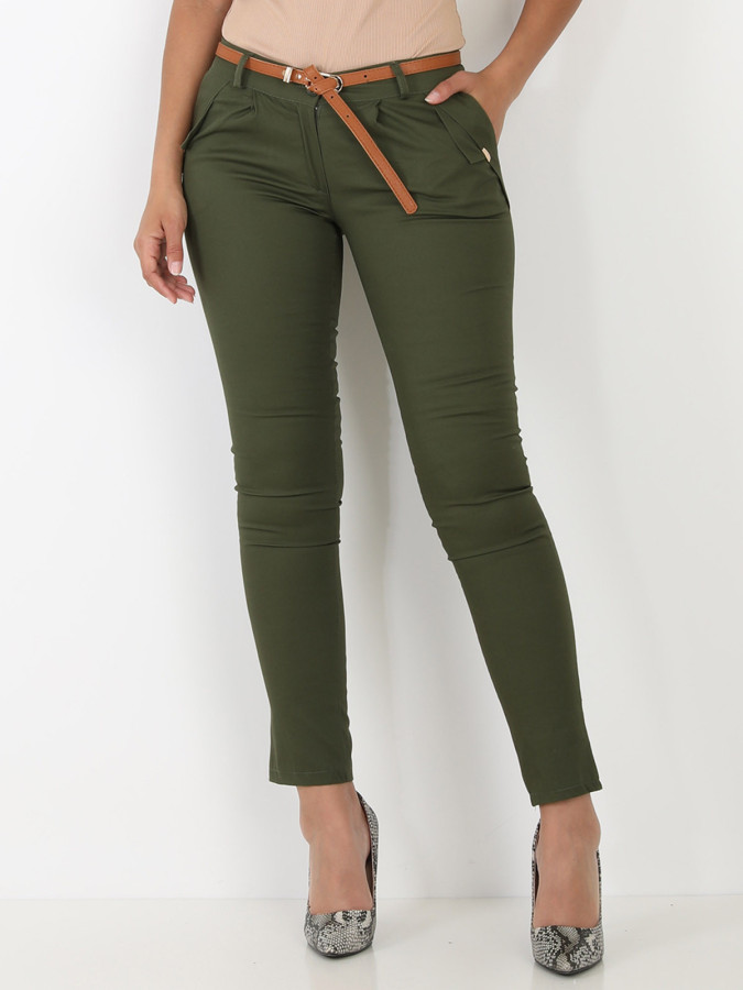 Pantalon kaki avec ceinture camel femme pas cher la modeuse