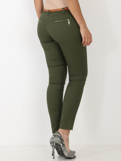 Pantalon kaki avec ceinture camel femme pas cher la modeuse