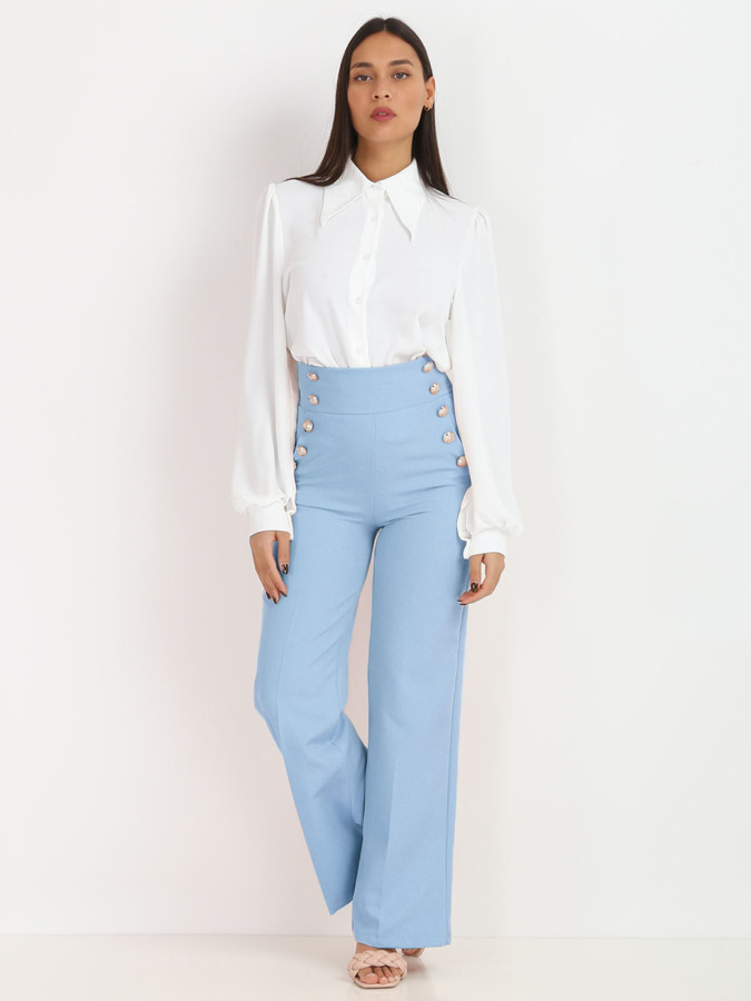 Pantalon palazzo bleu clair style officier