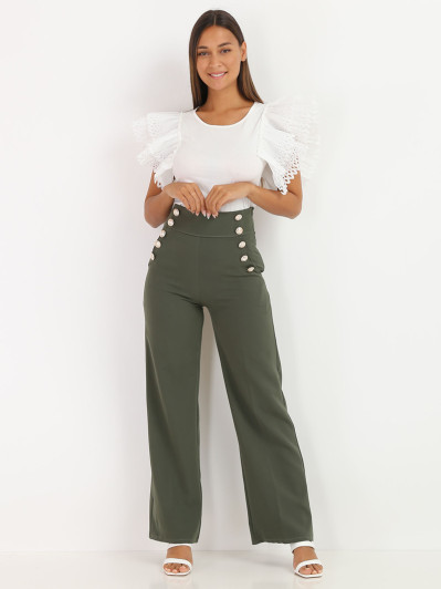 Pantalon palazzo kaki style officier