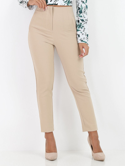 Pantalon droit beige taille haute