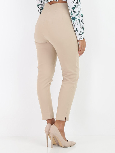 Pantalon droit beige taille haute