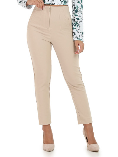 Pantalon droit beige taille haute