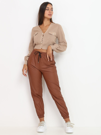 Pantalon style jogger en simili mat
