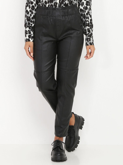 Pantalon droit noir enduit taille haute