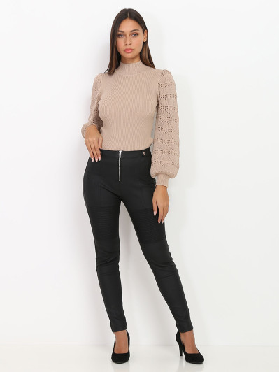 Pantalon skinny noir enduit et matelassé