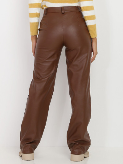 Pantalon large marron en simili