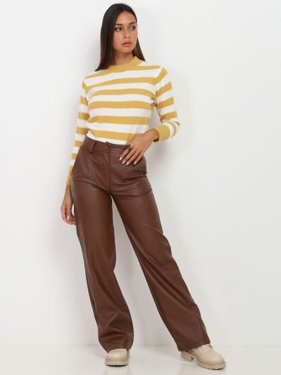 Pantalon large marron en simili