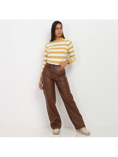 Pantalon large marron en simili
