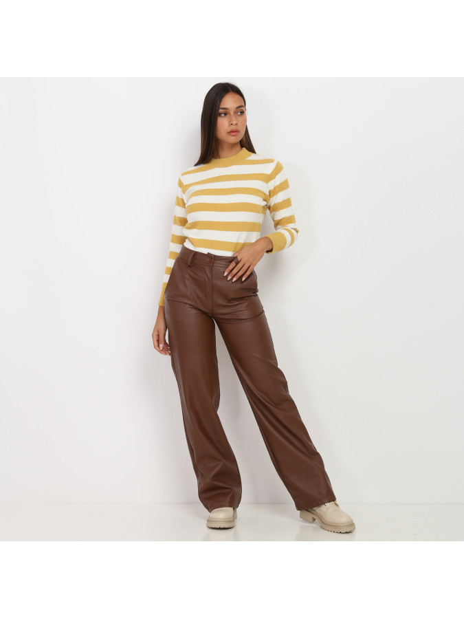 Pantalon large marron en simili