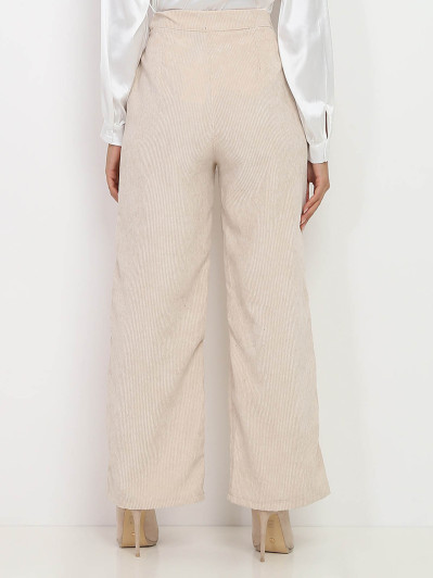 Pantalon large beige en velours côtelé