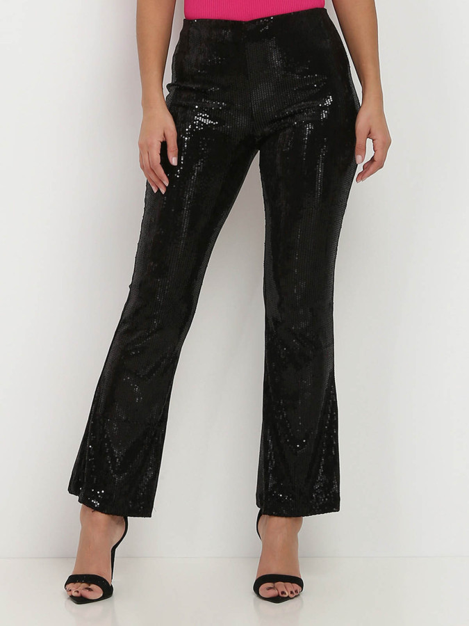 Pantalon noir flare à sequins
