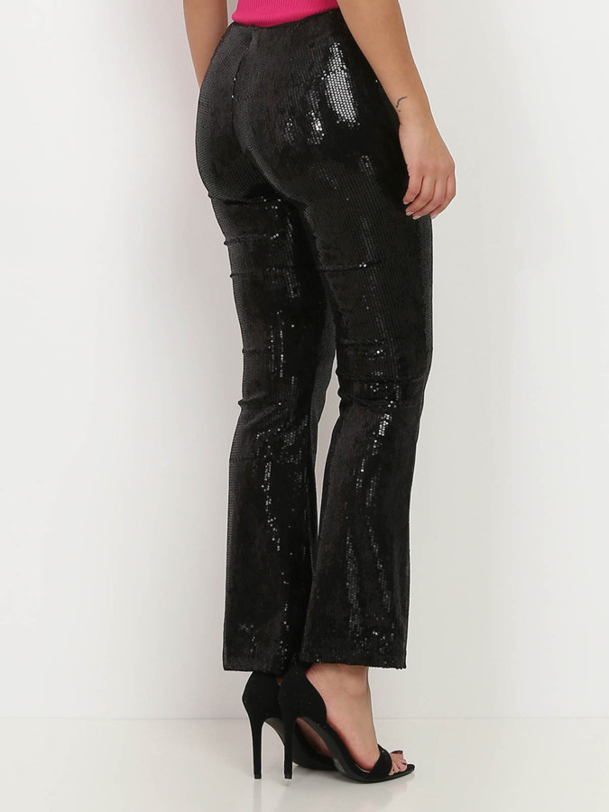 Pantalon noir flare à sequins