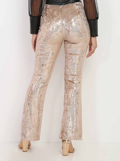 Pantalon doré rose flare à sequins
