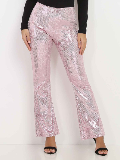 Pantalon rose flare à sequins