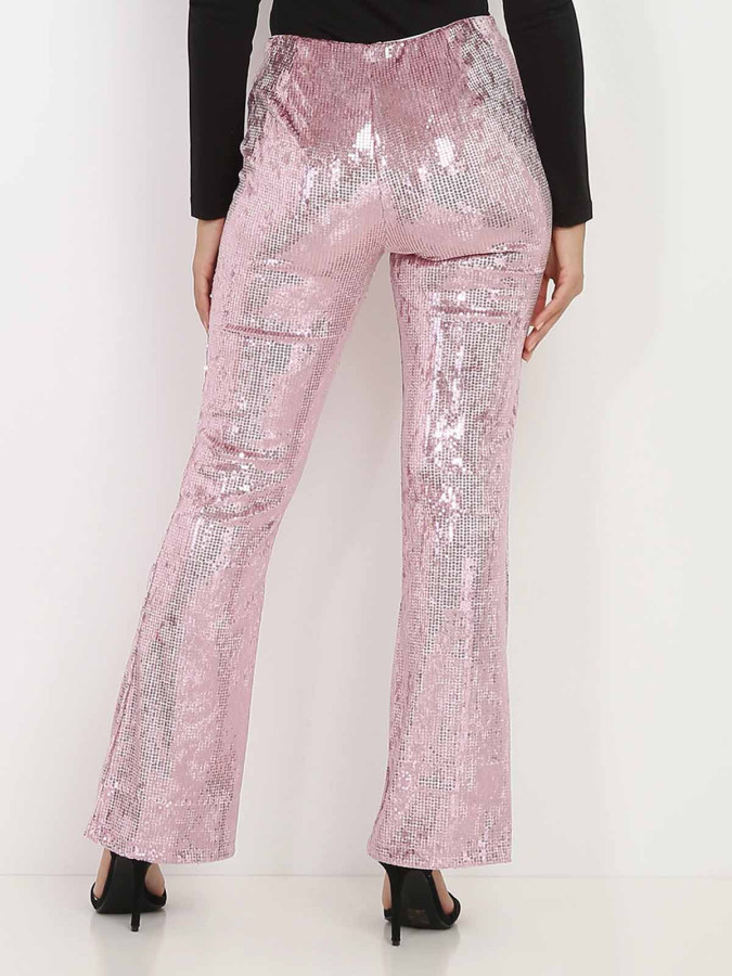Pantalon rose flare à sequins