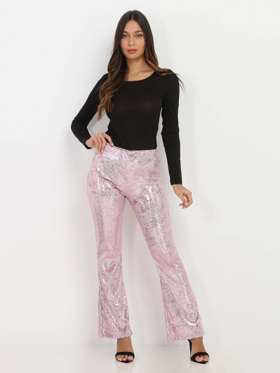 Pantalon rose flare à sequins