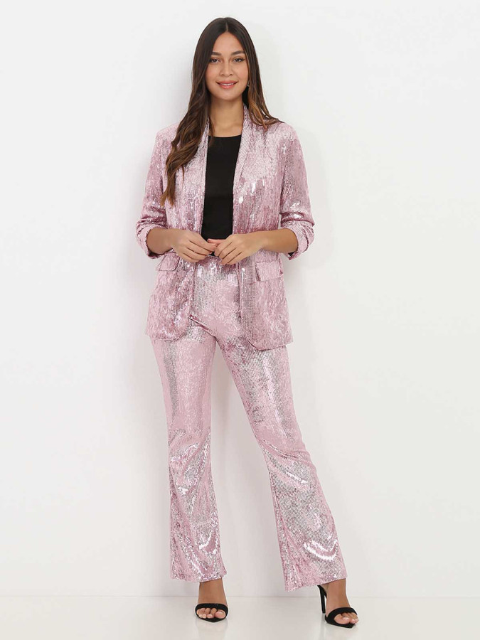 Pantalon rose flare à sequins