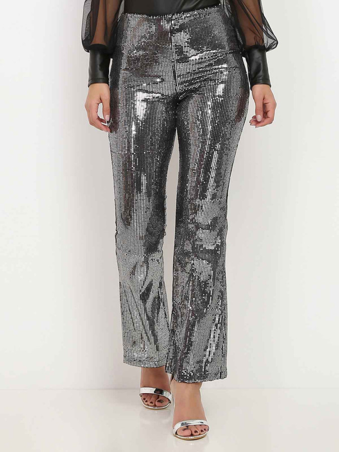 Pantalon argenté flare à sequins