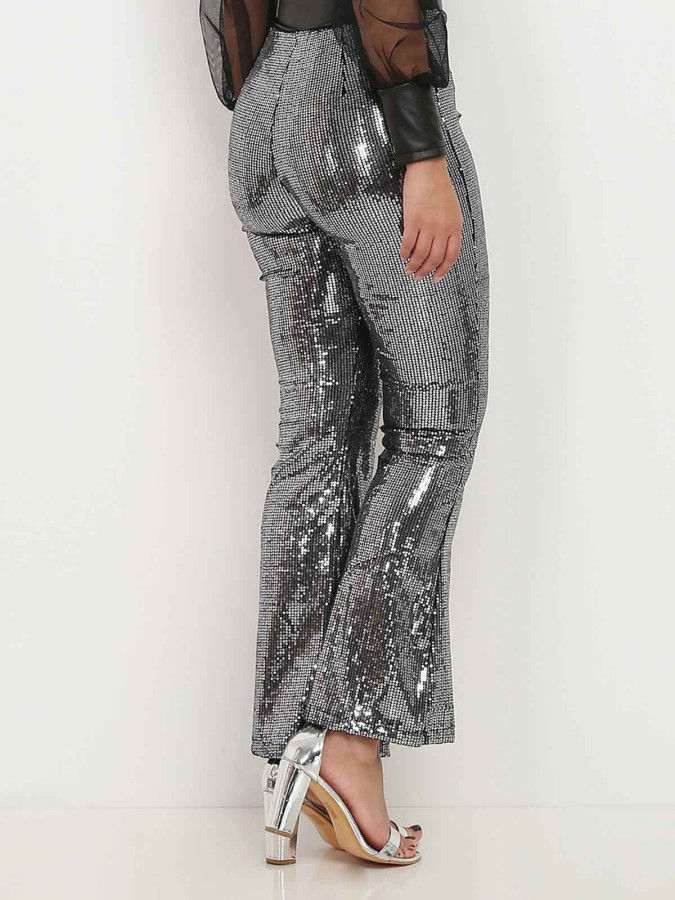 Pantalon argenté flare à sequins