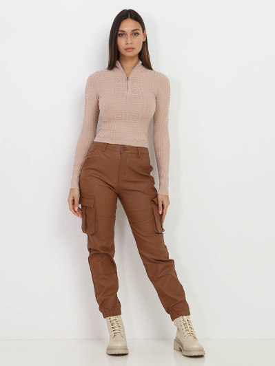 Pantalon cargo marron enduit