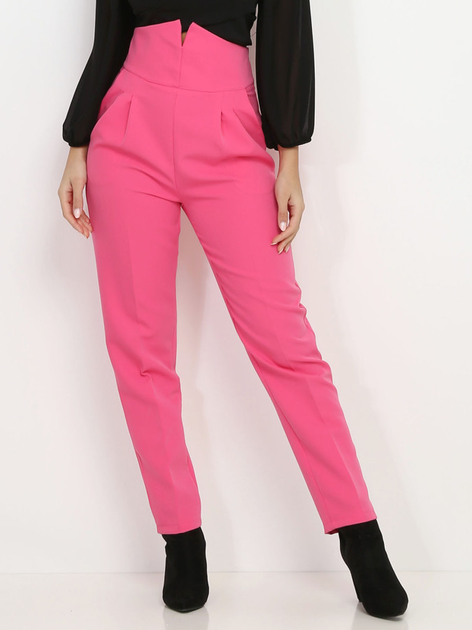 Pantalon droit fushia maxi taille haute