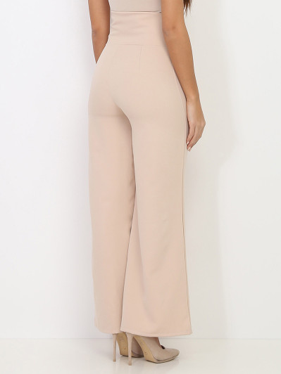 Pantalon palazzo beige à boutons argentés