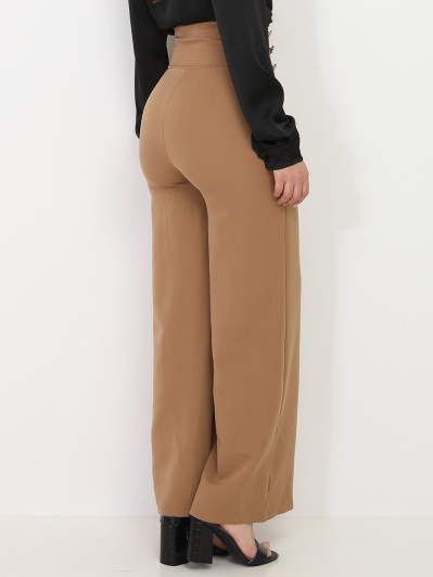 Pantalon palazzo marron clair à boutons argentés