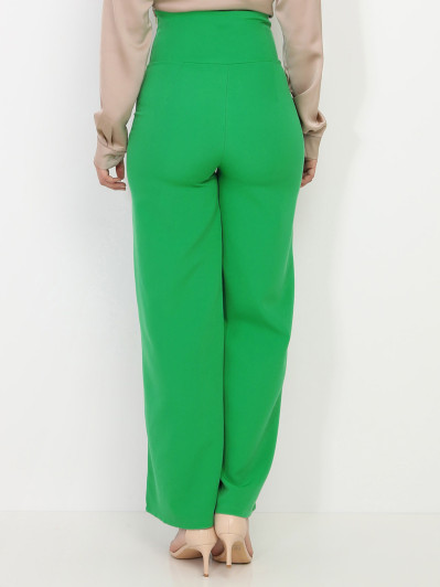 Pantalon palazzo vert à boutons argentés