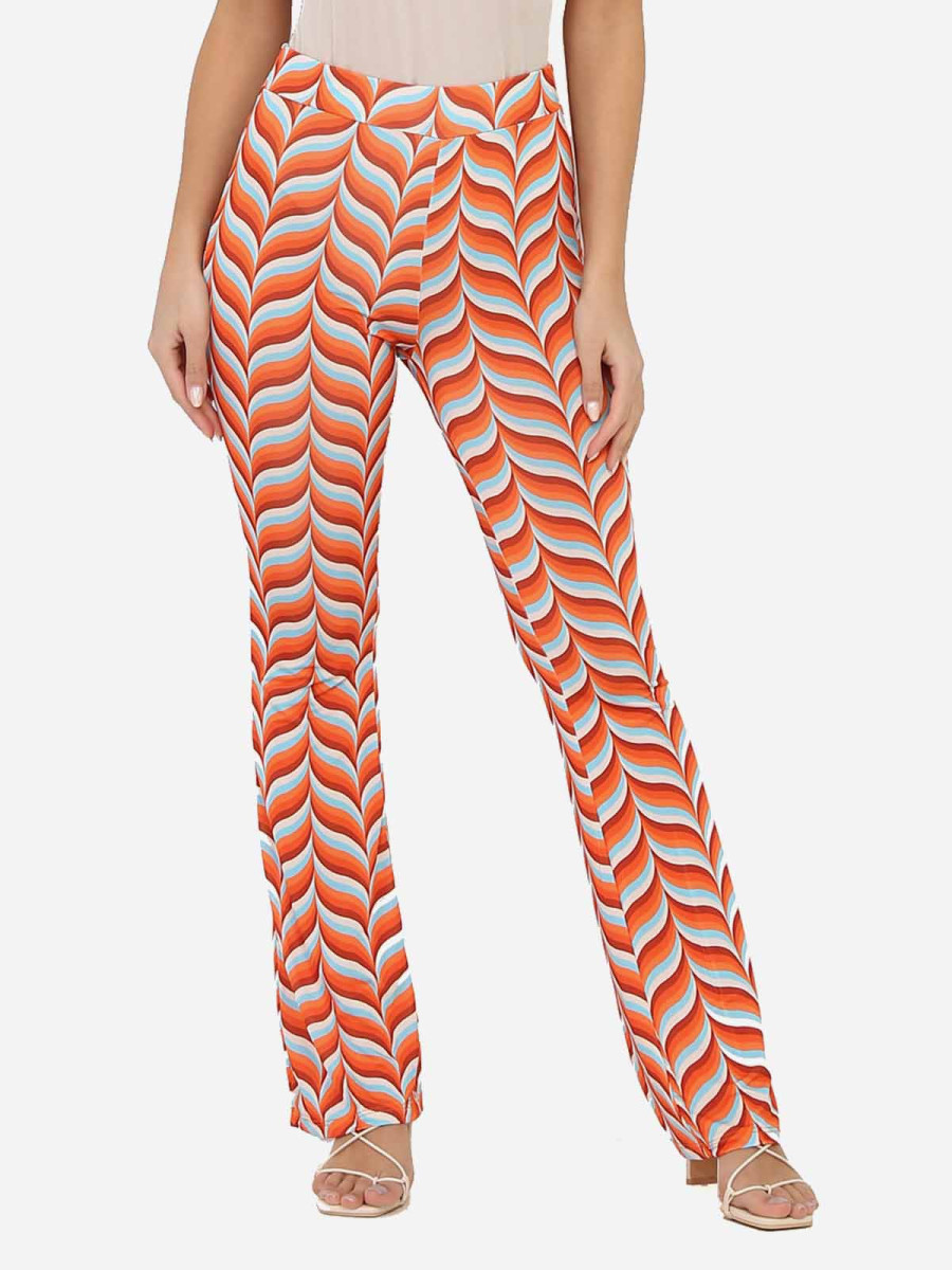 Pantalon évasé orange à motif rétro