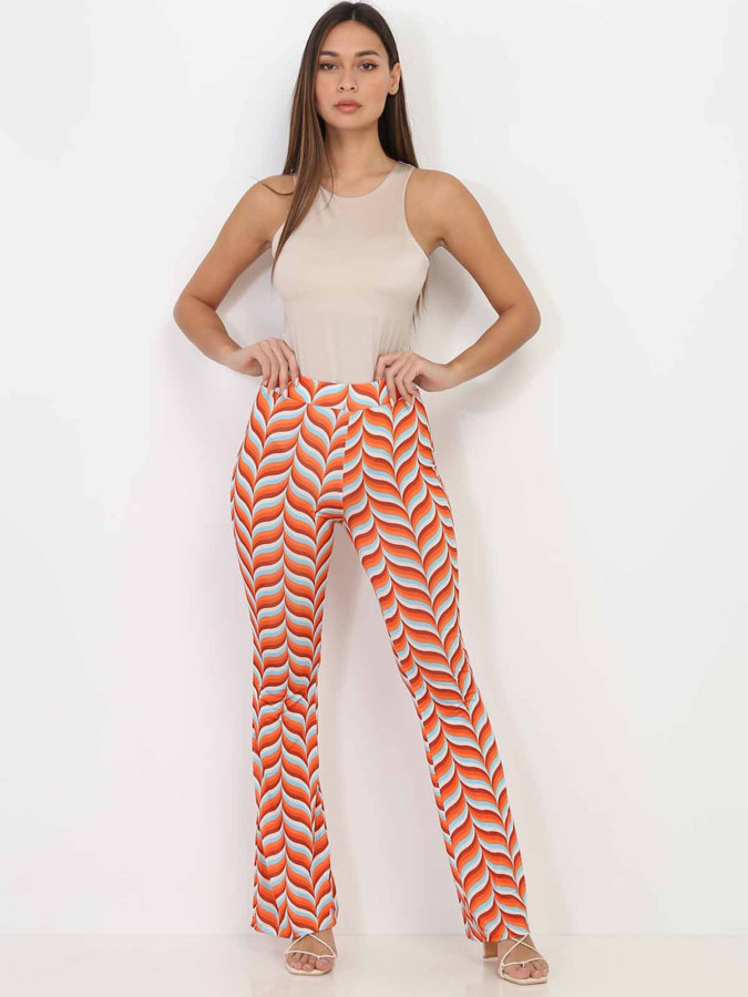 Pantalon évasé orange à motif rétro