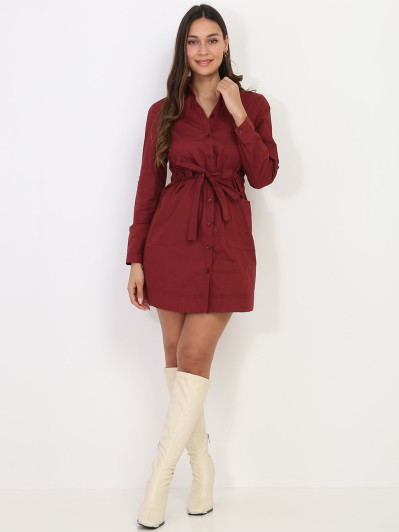 Robe chemise bordeaux avec ceinture femme pas cher la modeuse