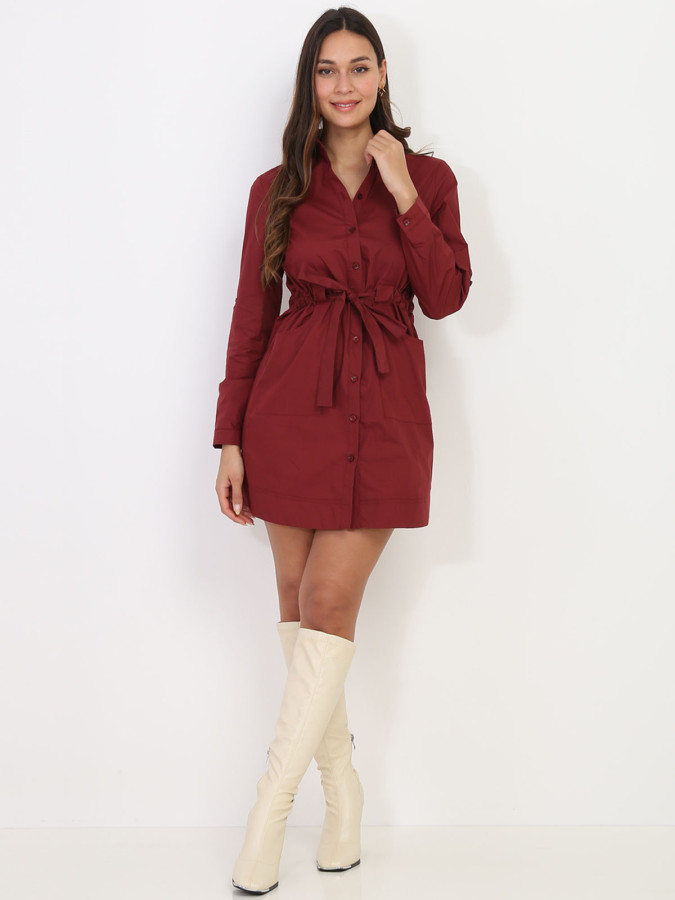 Robe chemise bordeaux avec ceinture femme pas cher la modeuse