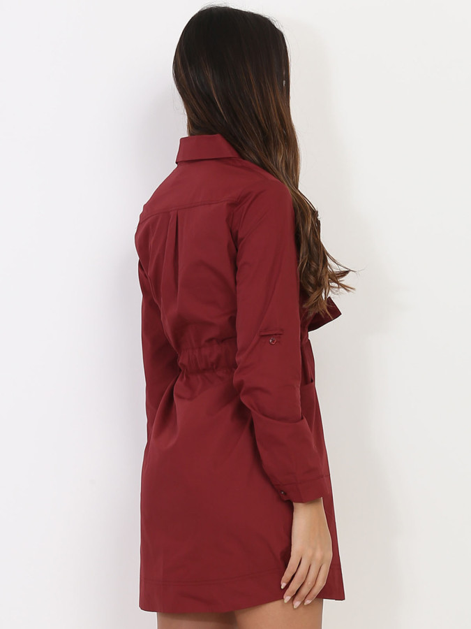 Robe chemise bordeaux avec ceinture femme pas cher la modeuse