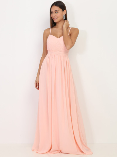 Robe rose longue à décolleté drapé