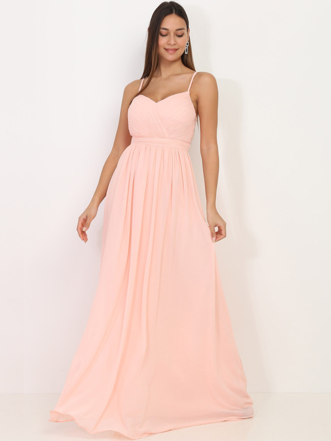 Robe rose longue à décolleté drapé
