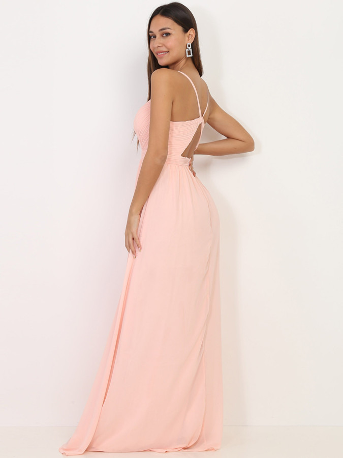 Robe rose longue à décolleté drapé